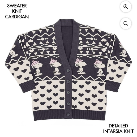 NWT Snoopy Women's Black and Off White Cardigan Sweater - Picture 2 of 11
